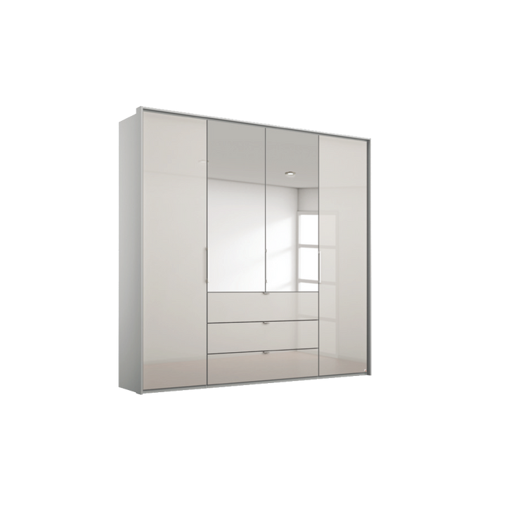 Rauch Erimo Style 1 Silk Grey Glass Bi-Folding Doors Combi Wardrobe