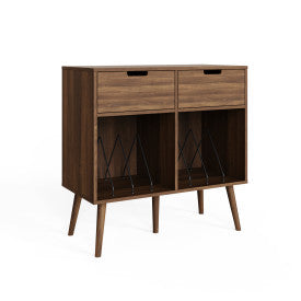 Walnut Turntable  Stand with Dual Storage Drawers