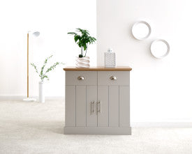 Compact Grey Sideboard with Oak-Effect Top