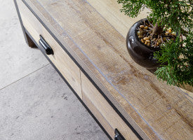 Oak Wood Coffee Table with Twin Drawers