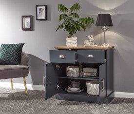 Slate Blue Compact Sideboard with Oak-Effect Top
