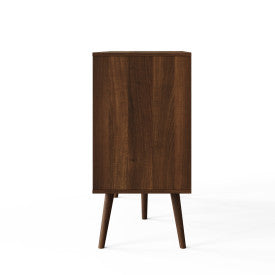 Walnut Turntable  Stand with Dual Storage Drawers