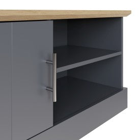 Slate Blue TV Unit Small with Oak-Effect Top