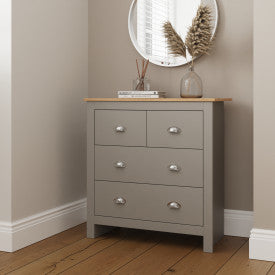 Modern Grey 4‑Drawer Chest with Oak‑Effect Top