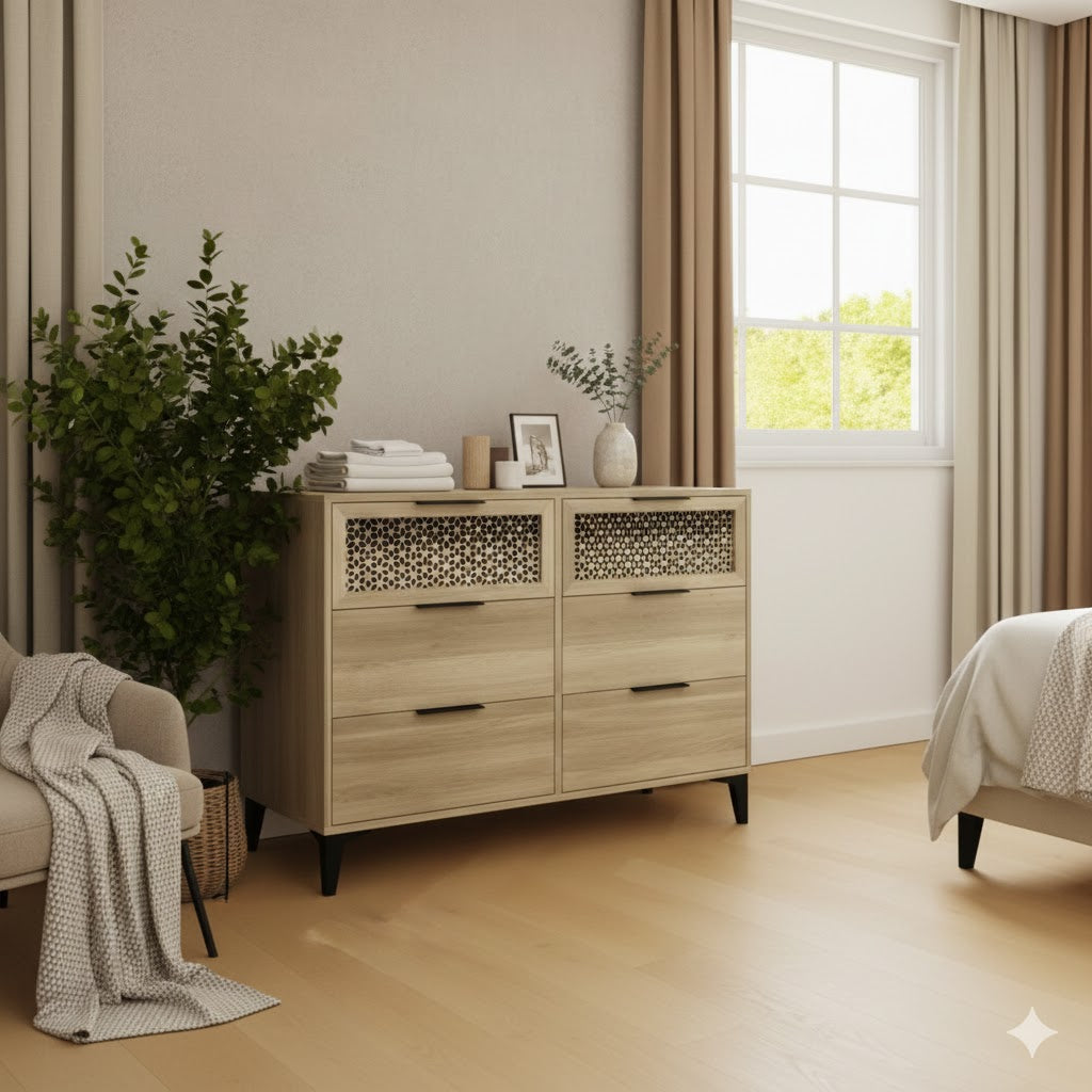 RusticWave 3+3 Drawer Chest Oak