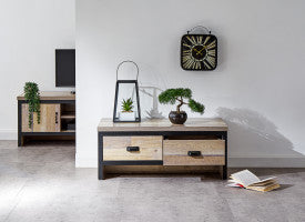 Oak Wood Coffee Table with Twin Drawers