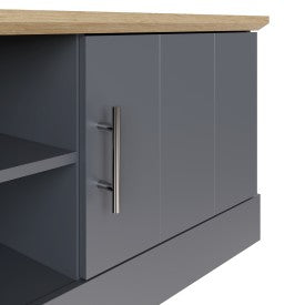 Slate Blue Large TV Unit with Oak-Effect Top