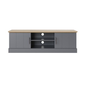 Slate Blue Large TV Unit with Oak-Effect Top