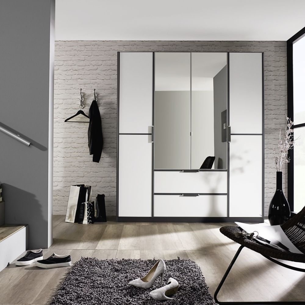 Rauch Essensa White Glass Front Combi Hinged Door Wardrobe
