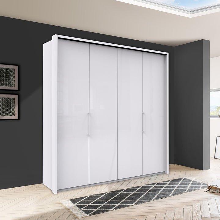 Wiemann Kansas White Glass 4 Door Wardrobe with Bi-Folding Automatic Doors