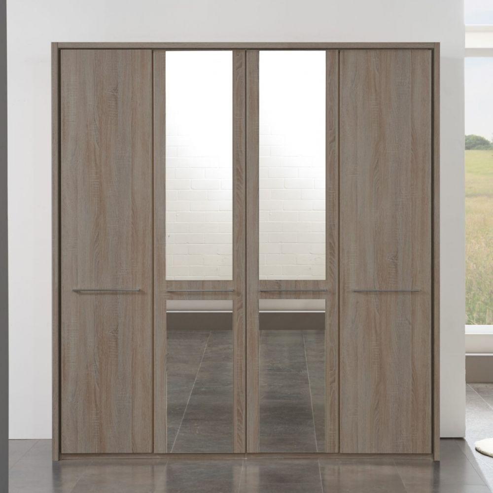 4 Door Oxford Wardrobe Rustic Oak with Mirror Front - Evoke Home 
