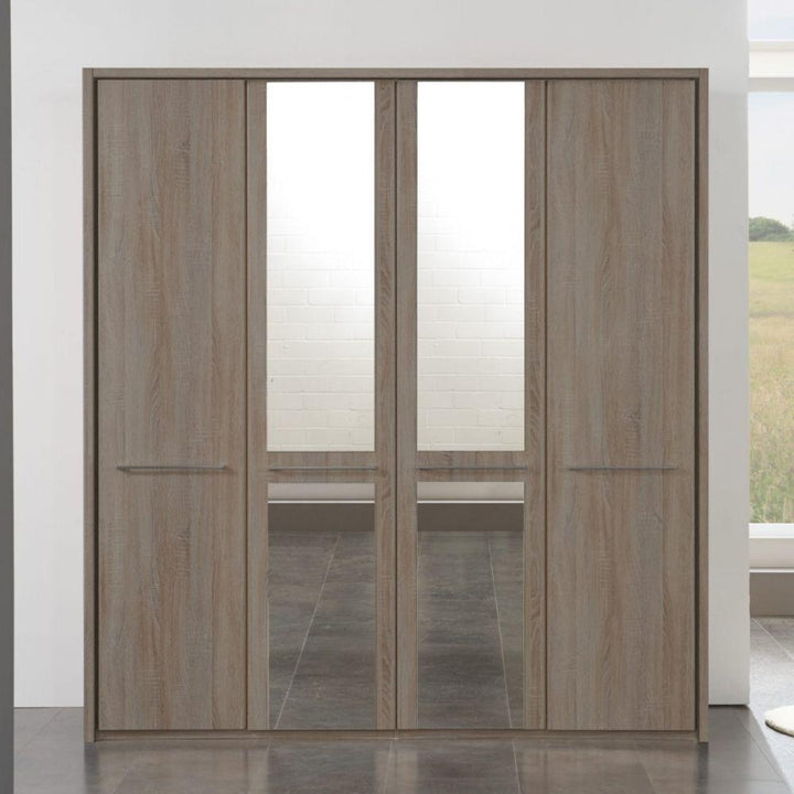 4 Door Oxford Wardrobe Rustic Oak with Mirror Front - Evoke Home 
