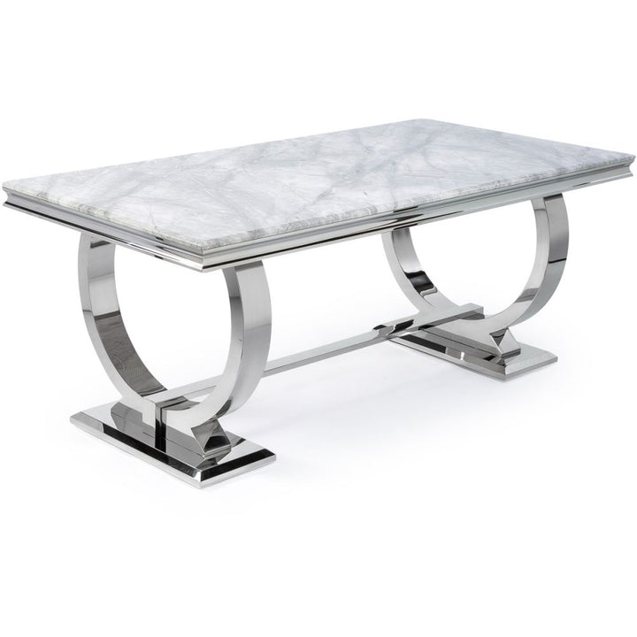 Arianna 1.8M Grey Marble Dining Table With Roma Lion Knockerback Dining Chairs
