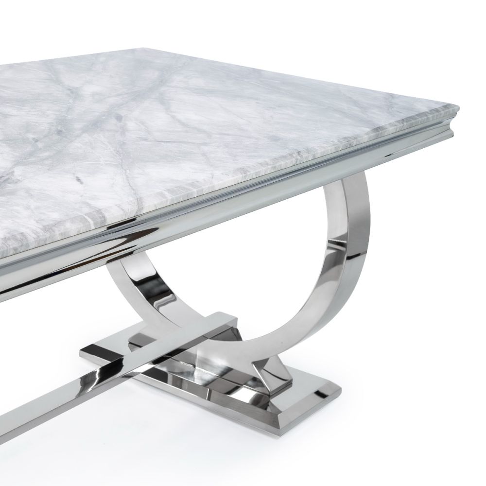 Arianna 1.8M Grey Marble Dining Table With Roma Lion Knockerback Dining Chairs