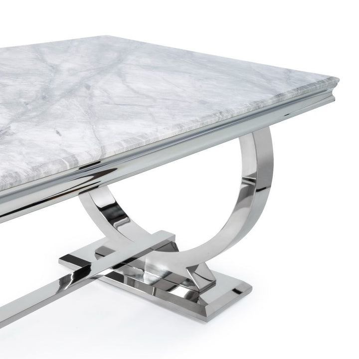 Arianna 1.8M Grey Marble Dining Table With Roma Lion Knockerback Dining Chairs