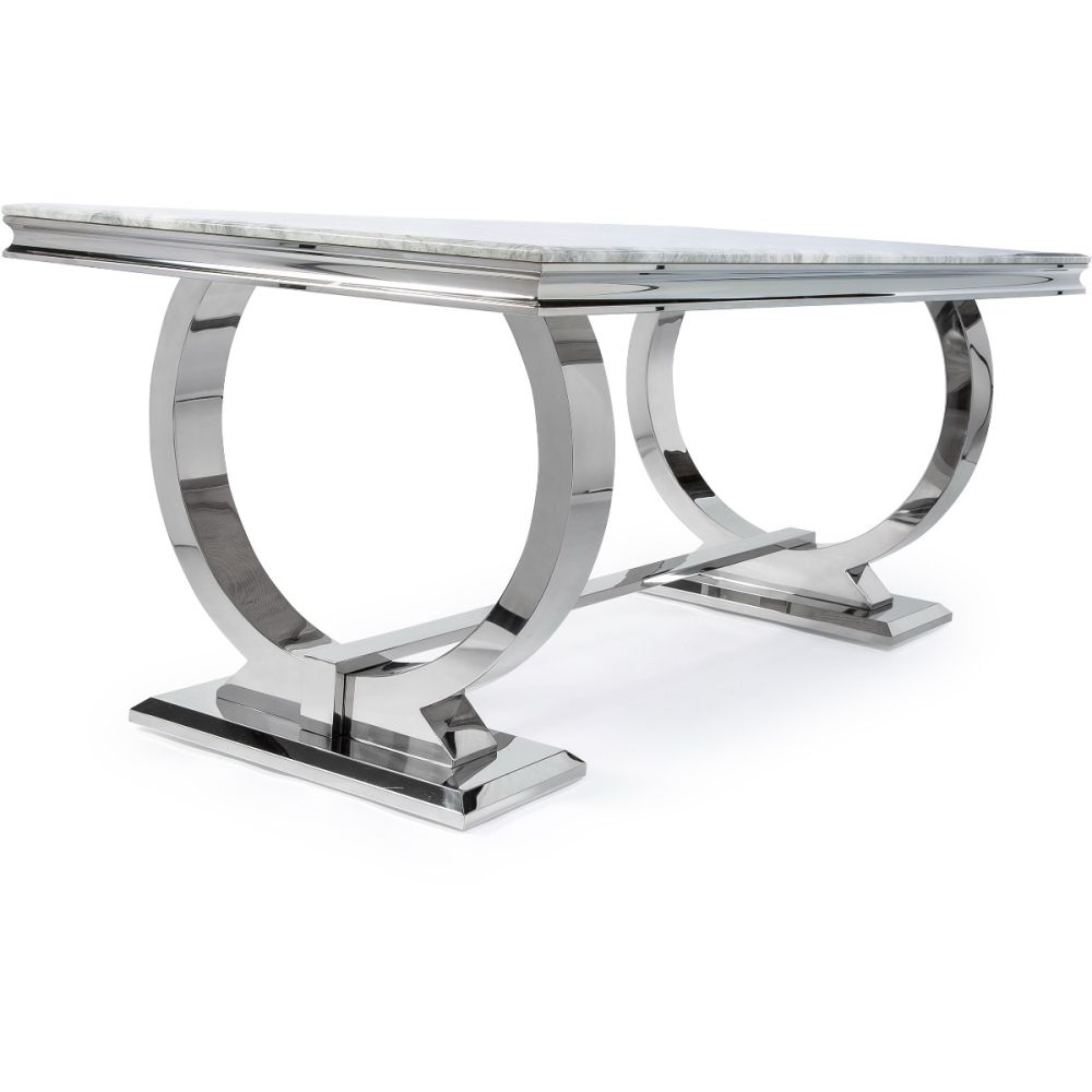 Arianna 1.8M Grey Marble Dining Table With Roma Lion Knockerback Dining Chairs